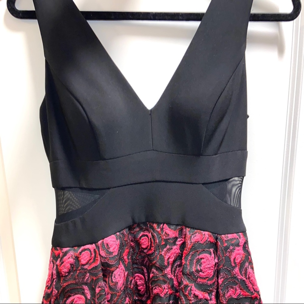 Black Top Floral Skirt Formal Dress Side Cutouts